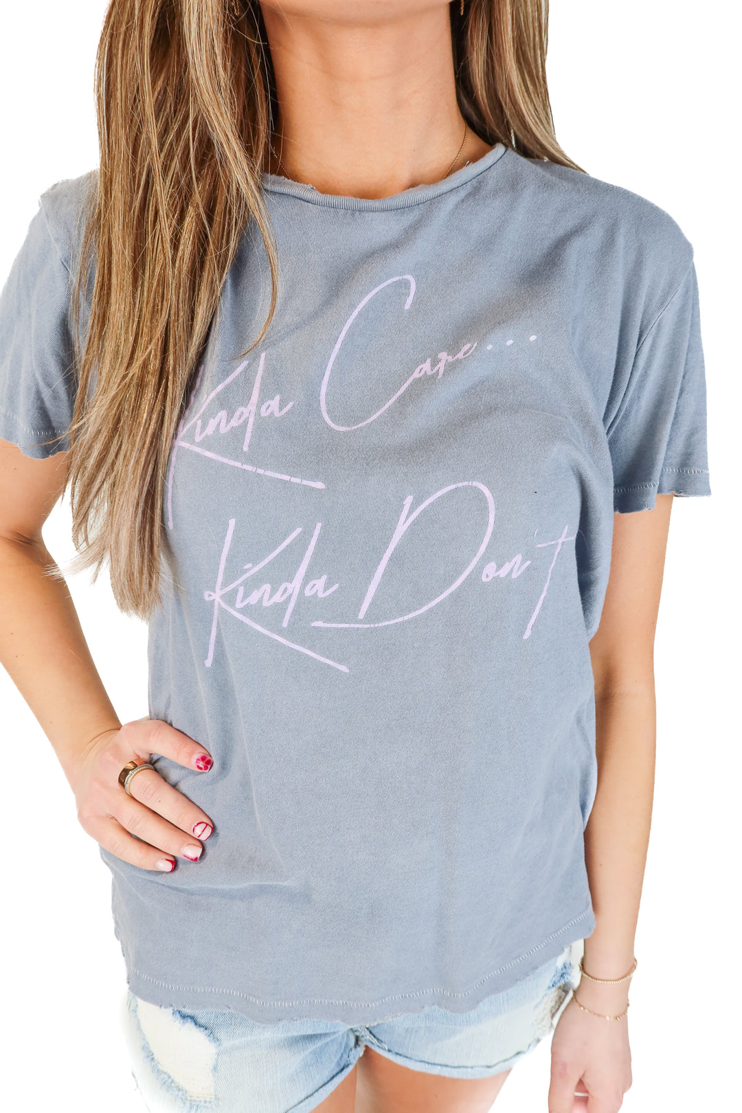 Blaine Bowen Blue Gray "Kinda Care, Kinda Don't" Tee (S)