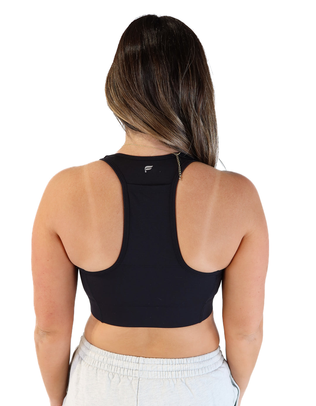 Fabletics black zip front sports bra (m*)