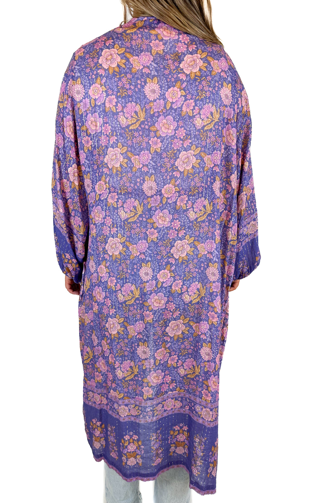 Spell & the Gypsy Floral & Metallic Pinstripe Caftan (M/L)