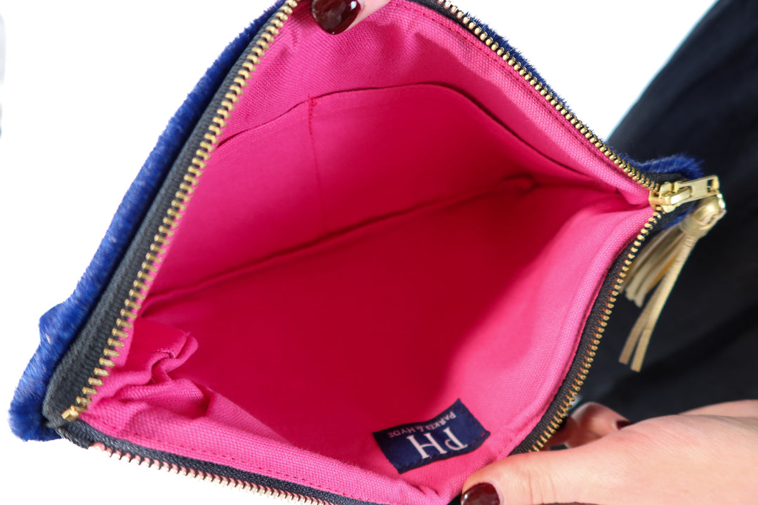 Parker & Hyde blue fur large clutch (retail $125)