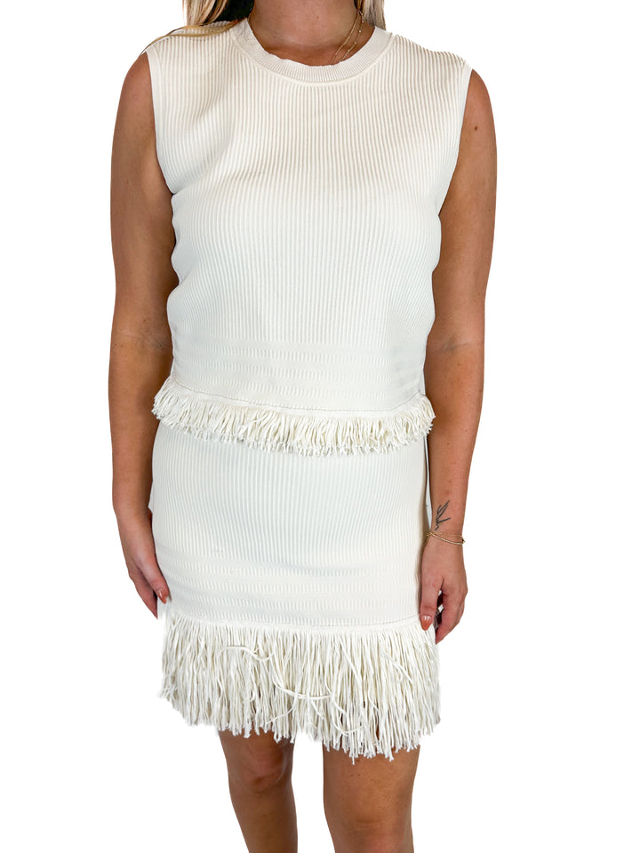 Express White Knit Fringed Tank and Skirt Set (S)*