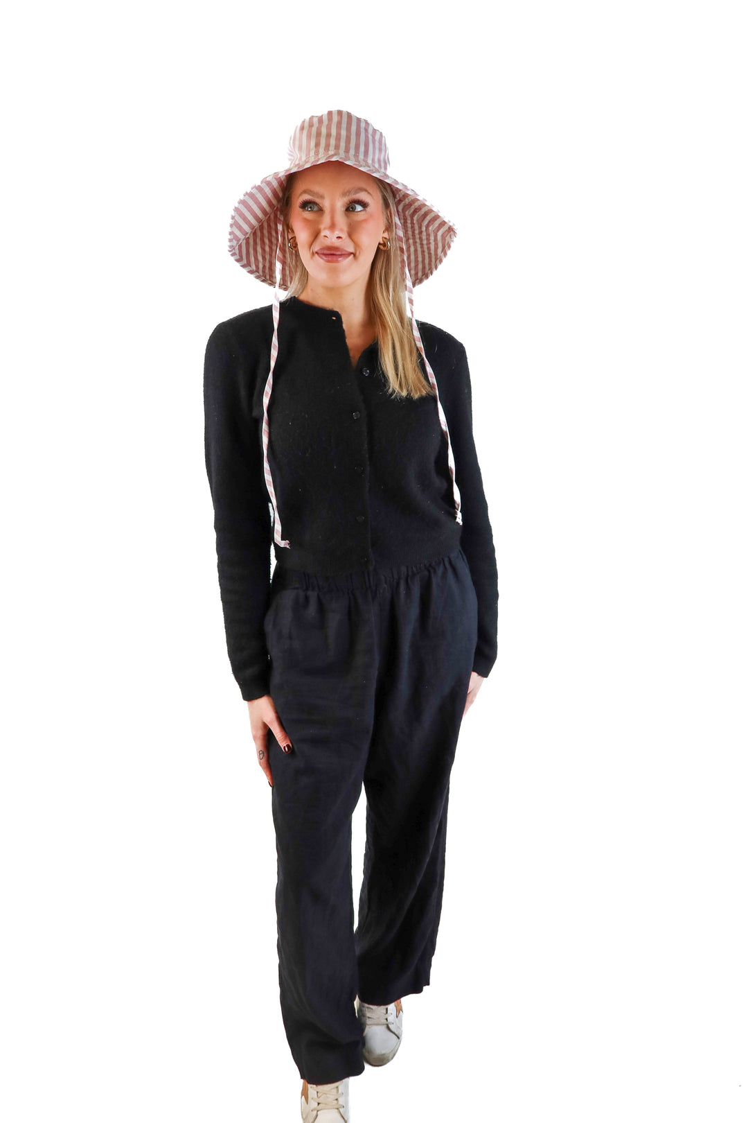 Business & pleasure pink/white striped bucket hat (retails for $60)