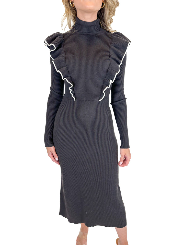 Joe's Jeans Black Ribbed Knit Dress (XS)