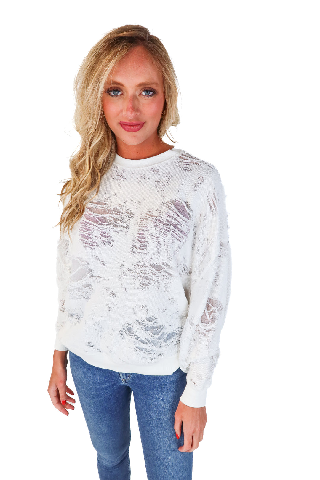 IRO Jeans Cream Distressed Terry Sweater (S)