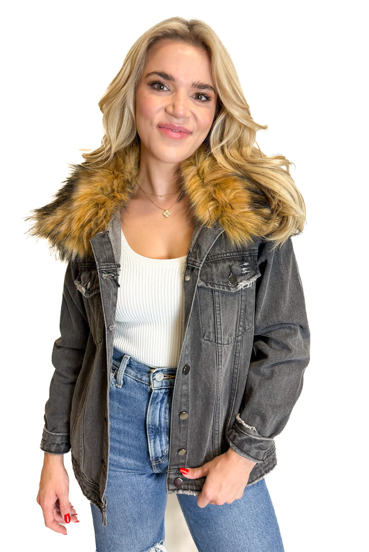 Buddy Love Denim Jacket With Faux Fur Collar NWT (S)