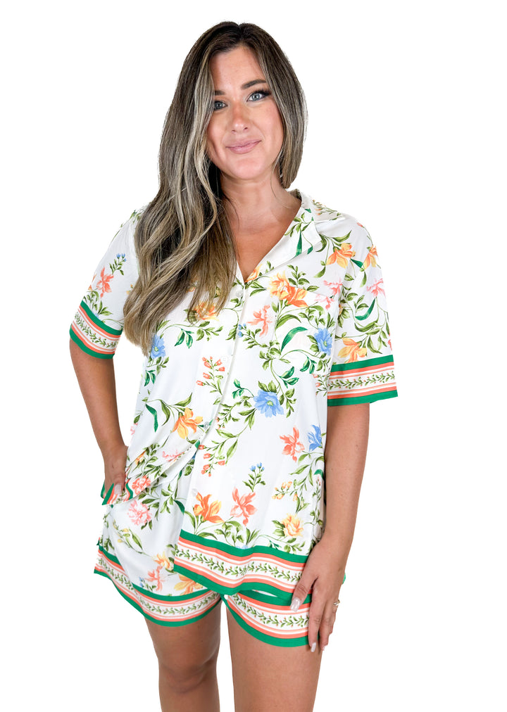 WAYF Floral Camp Shirt & Floral Border Print Shorts Set NWT (M)