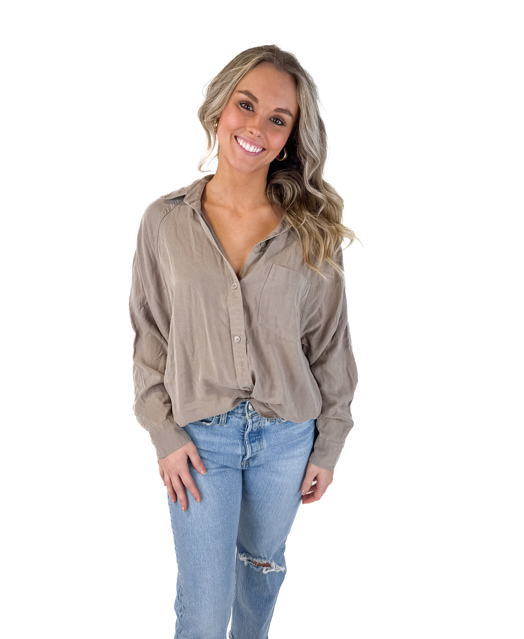 Wilfred Free Taupe Button-Down Shirt (S)