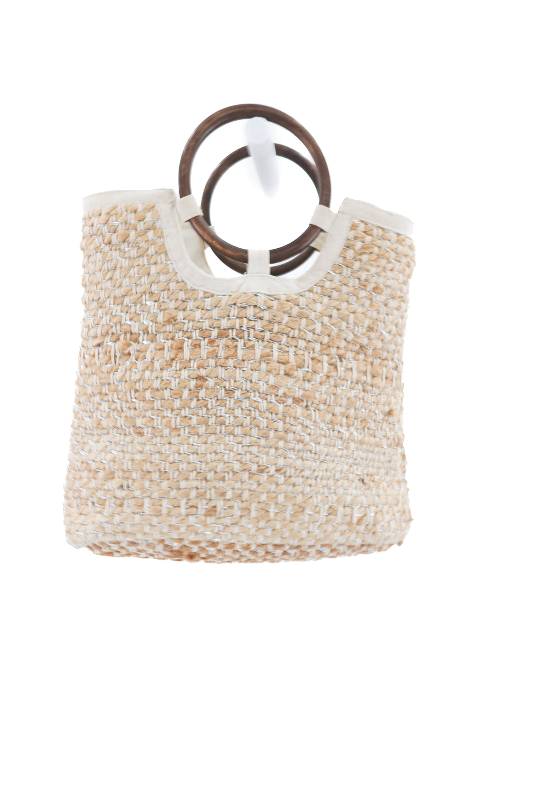 raffia and silver tote