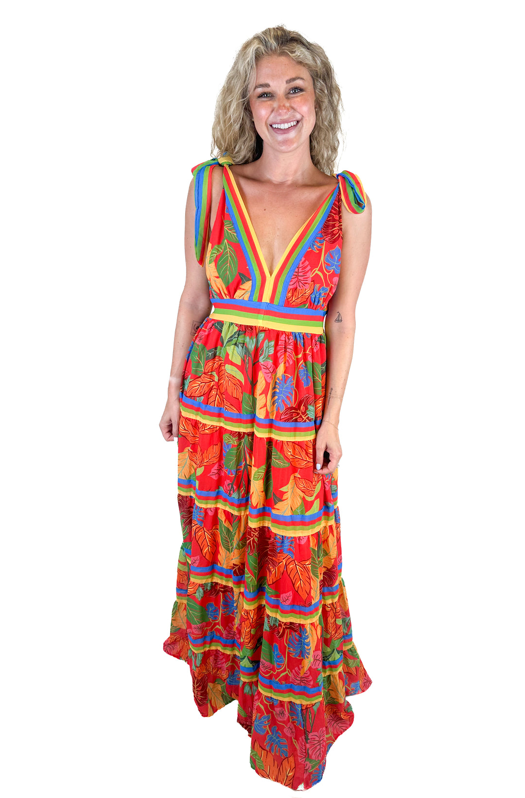 Flying Tomato Red Multicolor Maxi Dress (L)