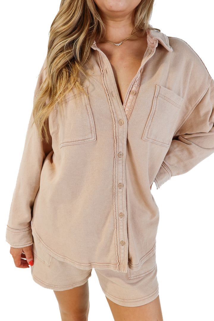 Aerie tan button up lounge set (s)