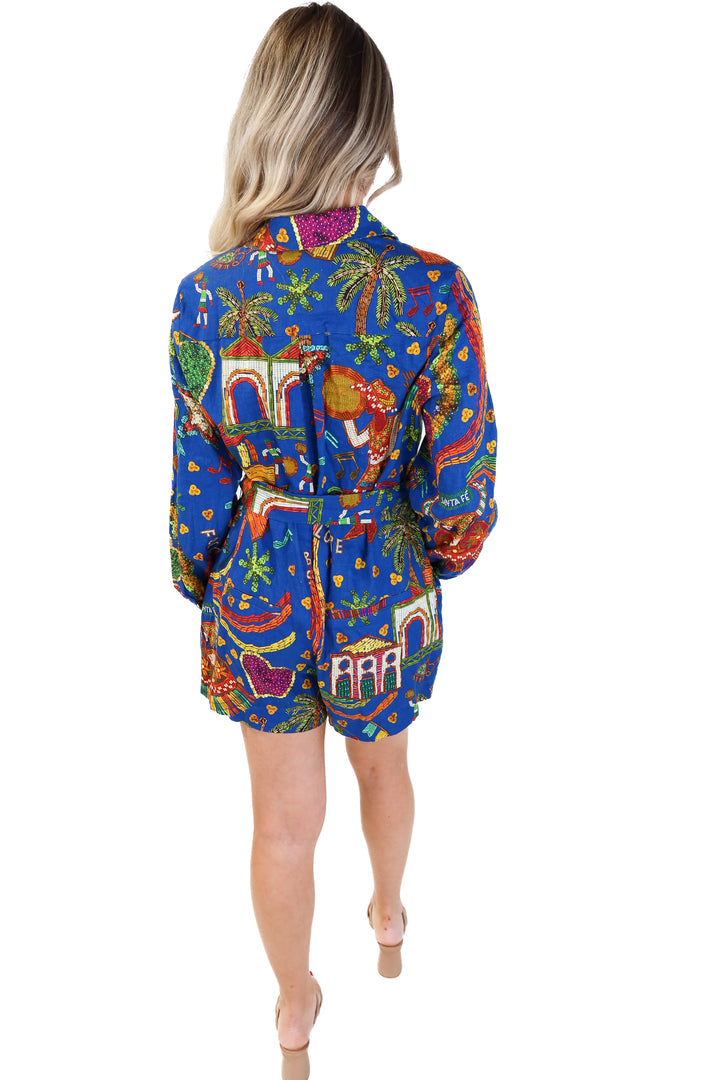 Farm rio blue beaded pattern romper (s; retail $210)