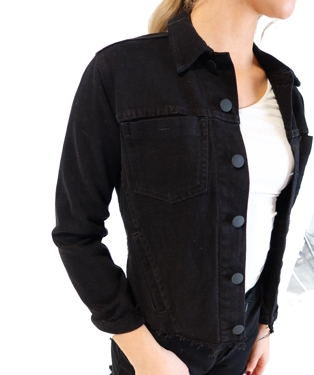 L’agence black denim rhinestone jacket (xs; retail $375)