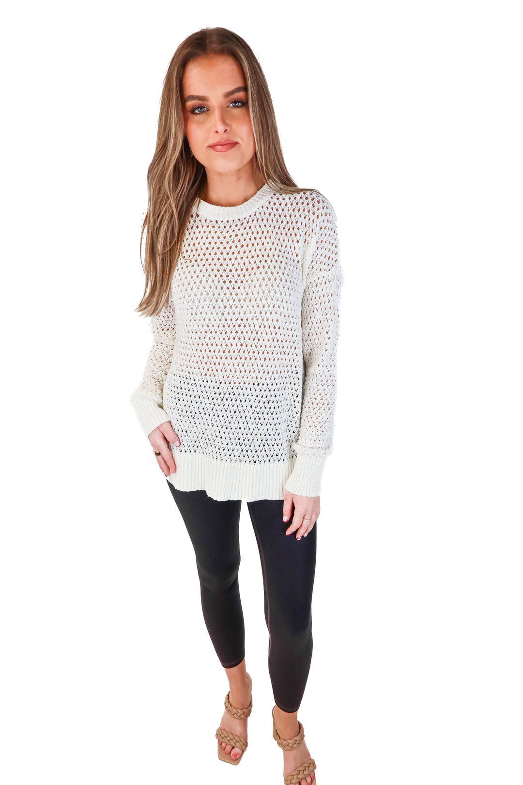 Theory Off White Crochet Knit Sweater (S)