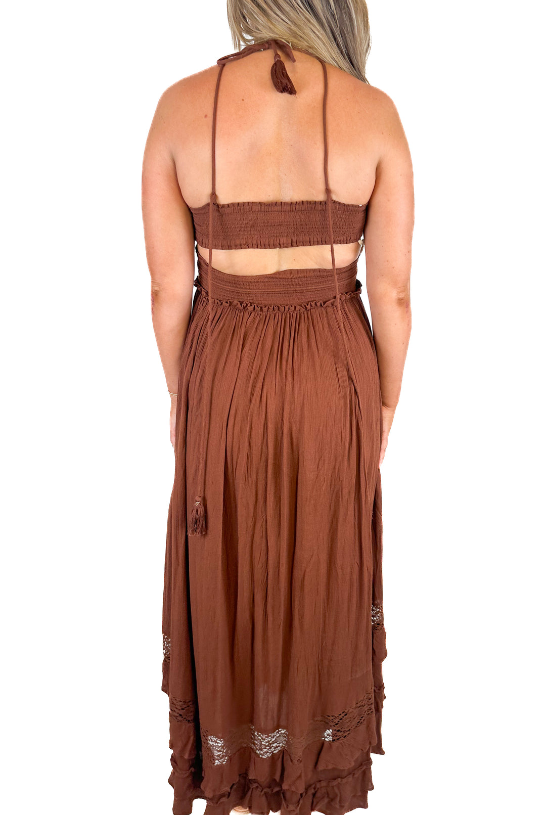 Free People Brown Santa Maria Maxi Dress (S)