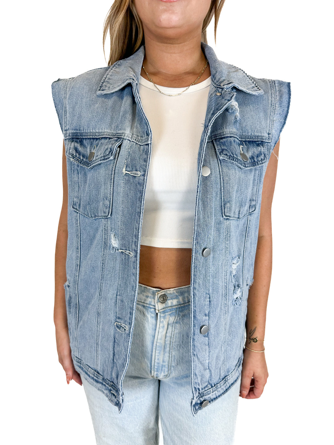 Fashion Nova Ripped Boyfriend Denim Vest NWT (L)
