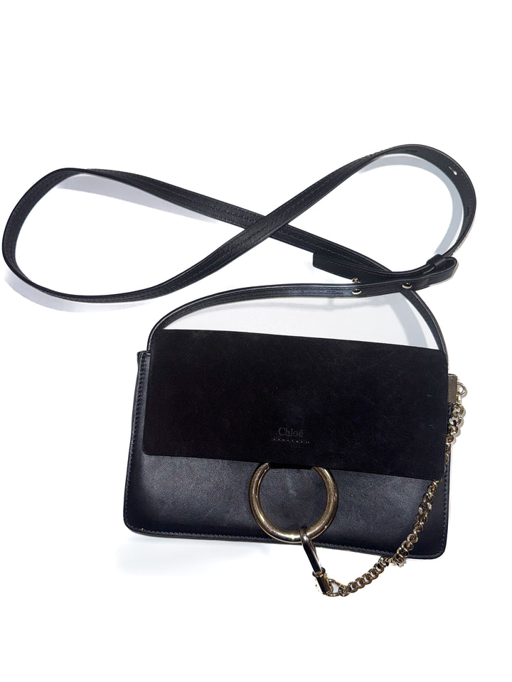 chloe faye small black leather/suede bag (retail $1,390)