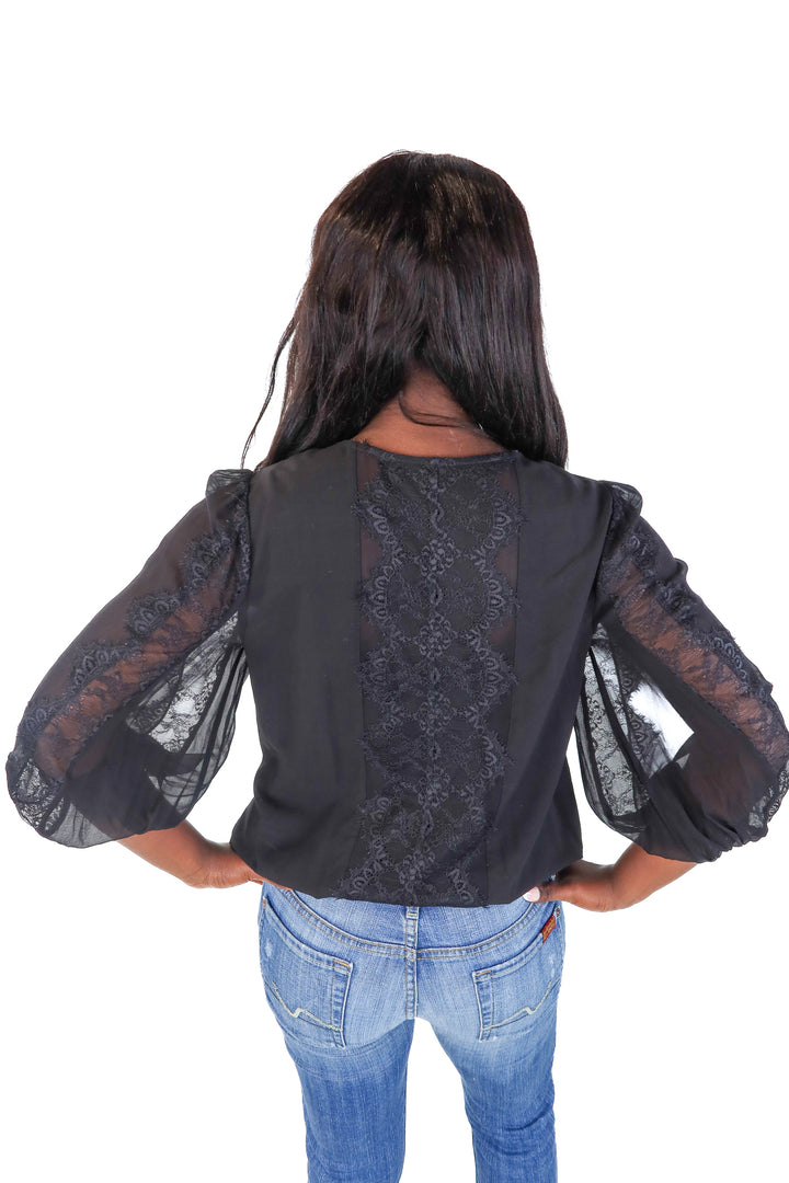Alice + Olivia Black Lace Detail Silk Top (*S; retail $365)