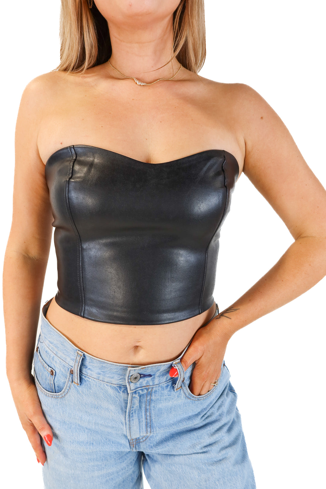 Babaton black faux leather tube top NWT (8; retails for $98)