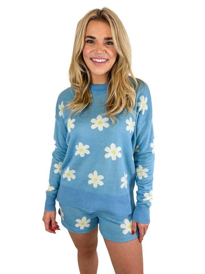 Beach Riot Callie Spring Daisy Sweater and Shorts Set  (XS)
