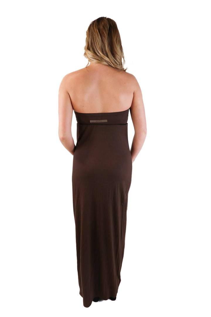 Enzo Costa Chocolate Strapless Maxi Dress (M; retail $225)