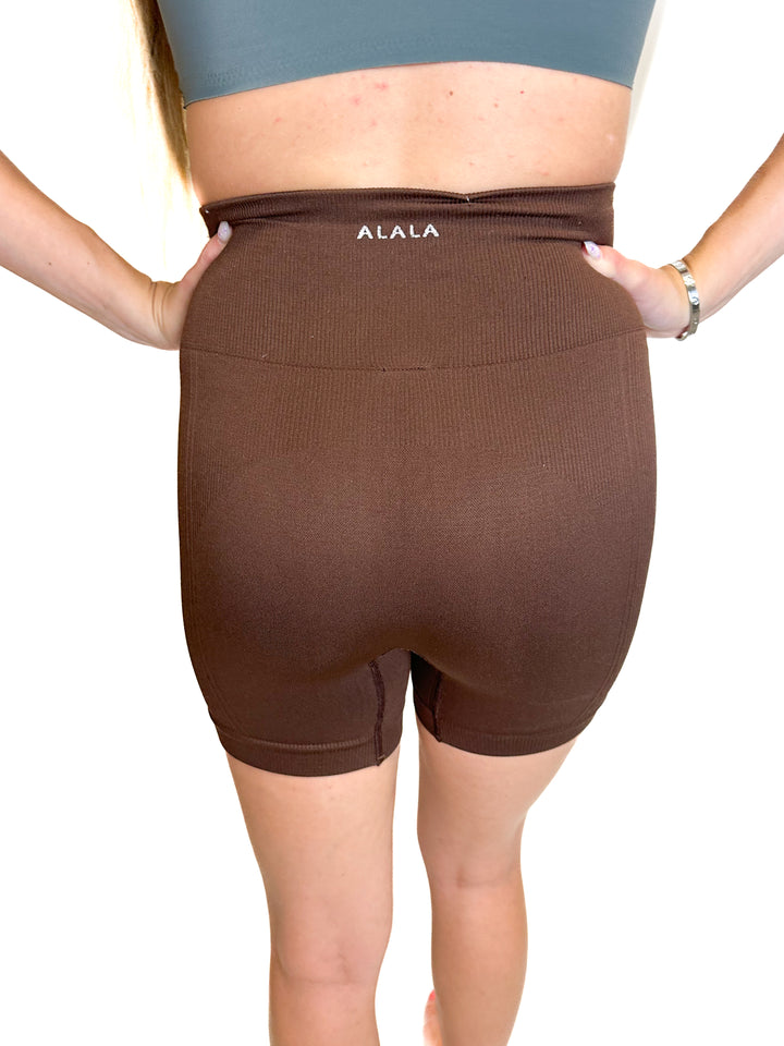 Alala Brown Ribbed Bike Shorts (S)