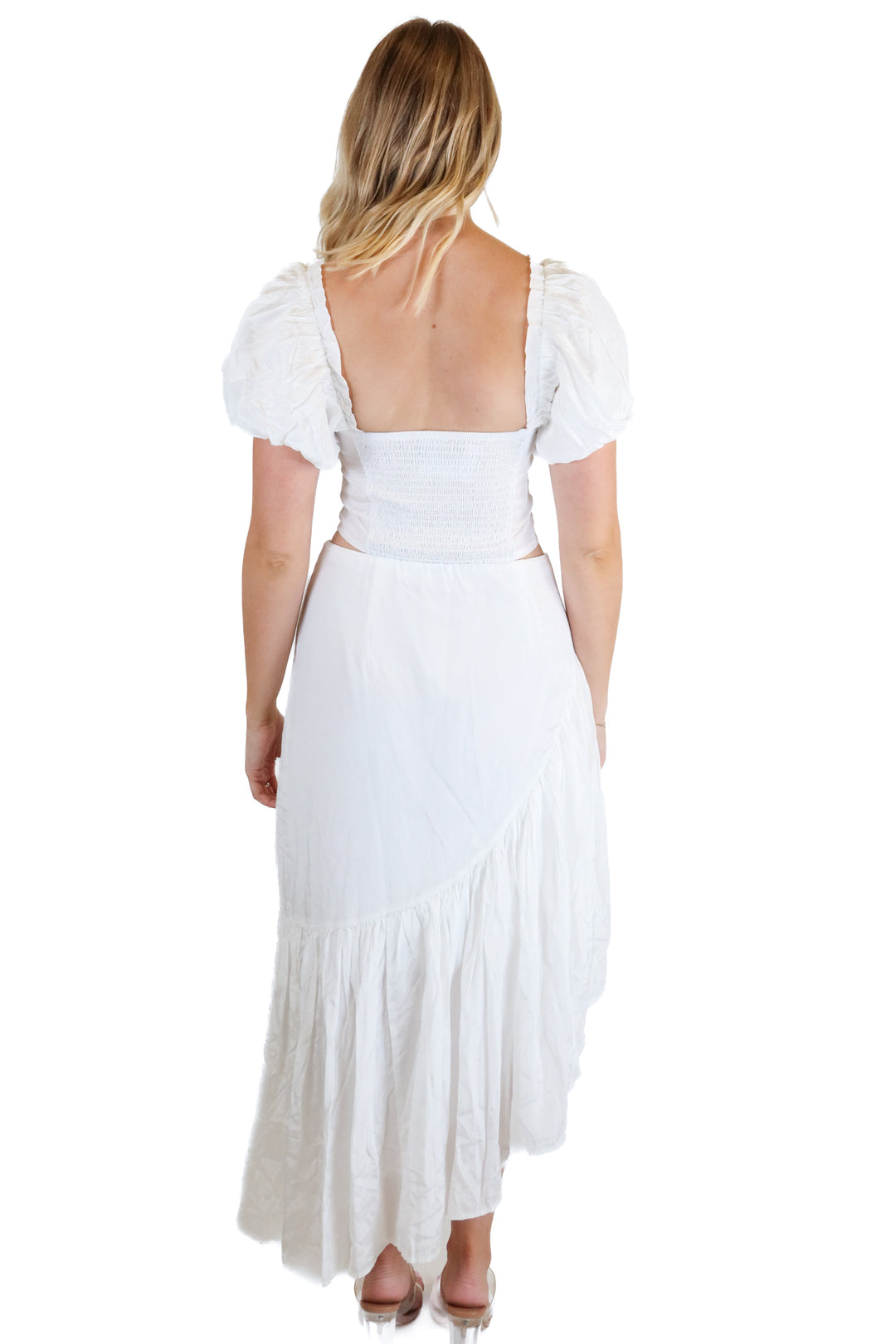 Abercrombie White Satiny Puff Sleeve Cropped Top & Skirt Set NWT (S; retail $180)