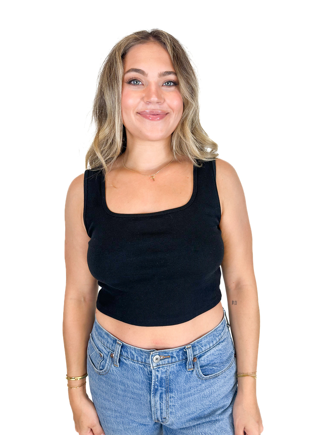 H&M Sleeveless Black Crop Top (L)