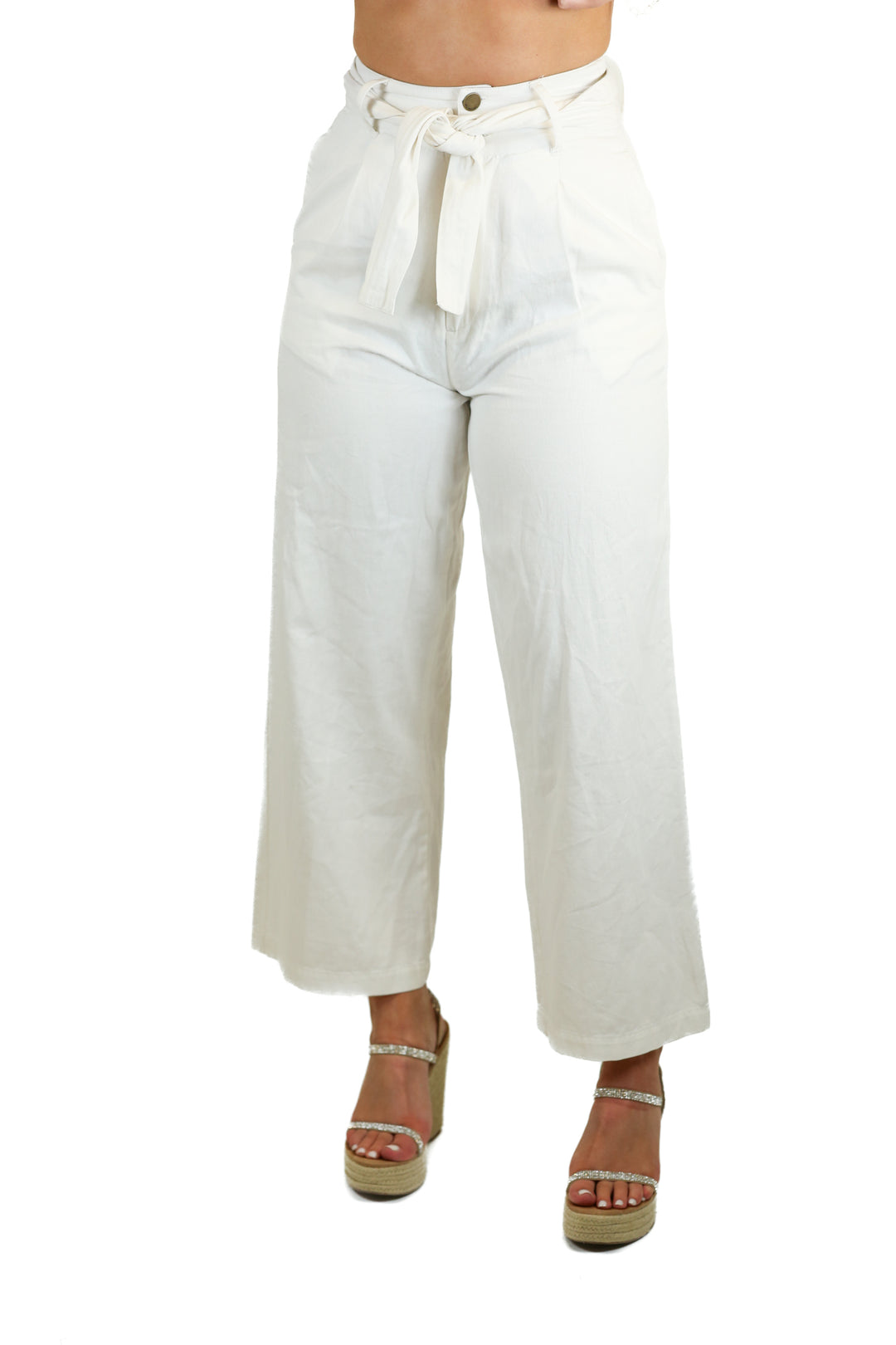 Billabong White Belted Wide Leg Cropped Pants (25)