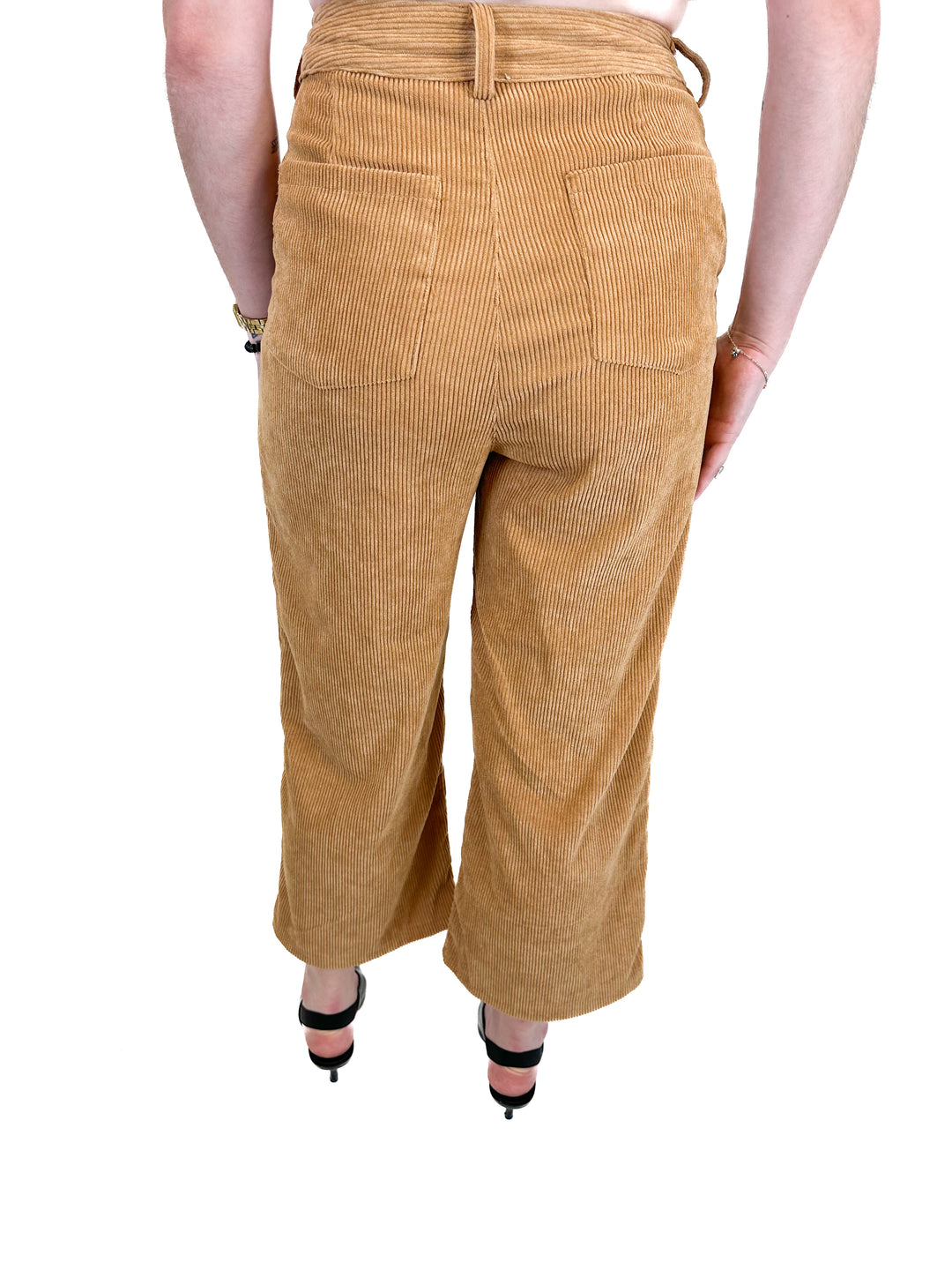 Camel Corduroy High Waist Wide Leg Pants (S)