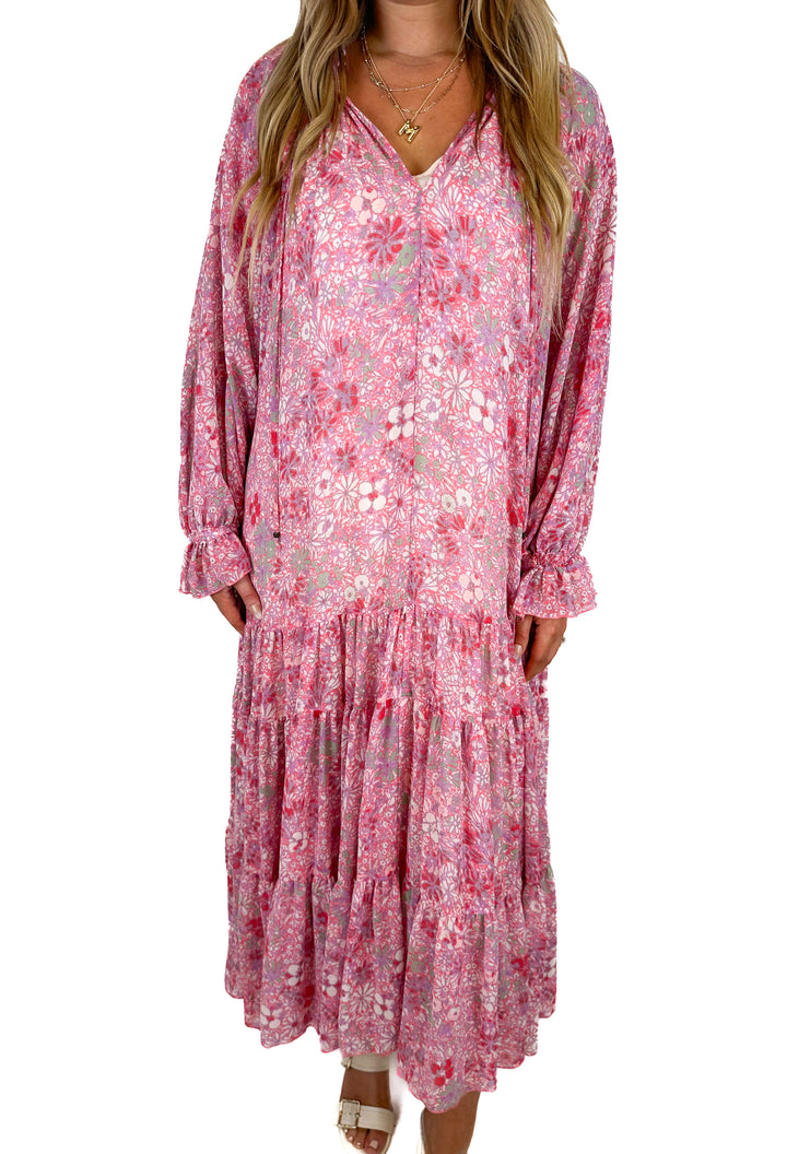 Free People Feeling Groovy Oversized Maxi Dress Summertime Pink  (M)