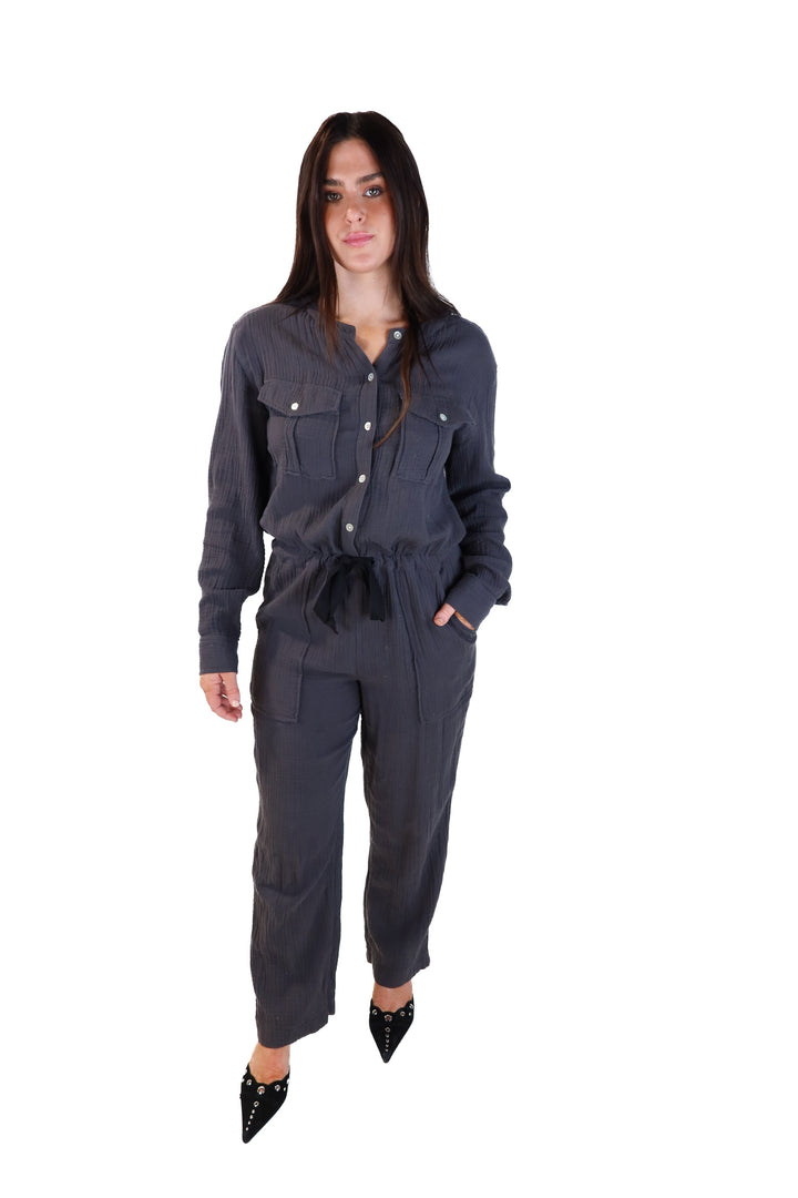 Faherty dark gray gauze jumpsuit (m; retail $228)