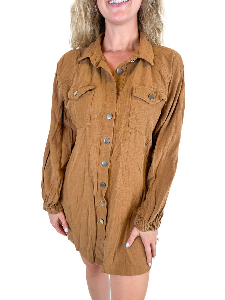 She + Sky Brown Shirt Dress NWT (L)