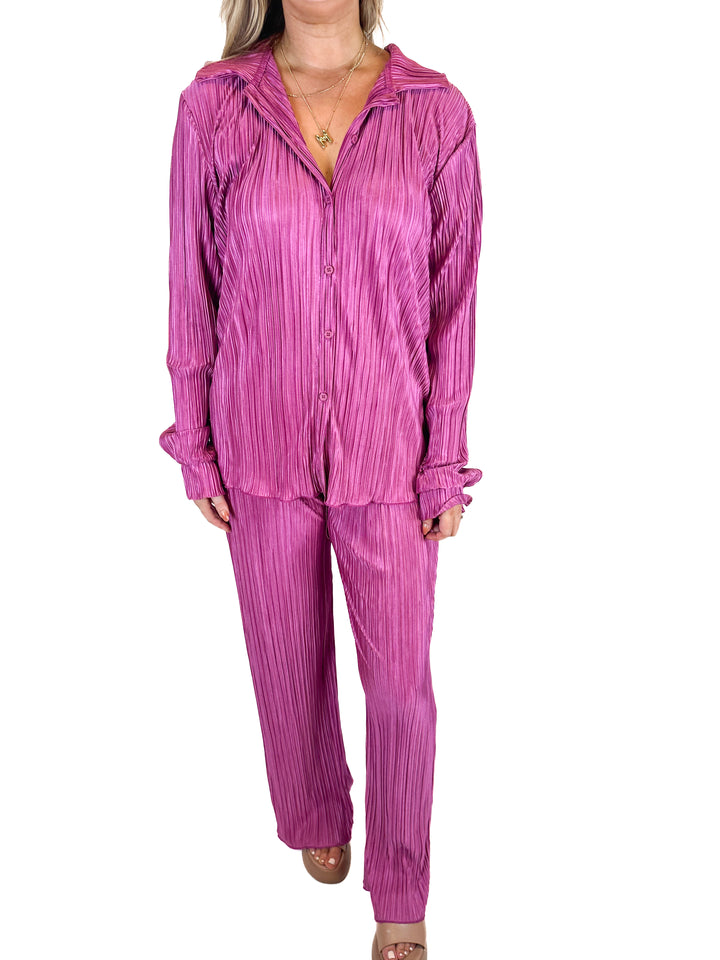 Fashion Nova Pink Shirt and Pants Set (M)