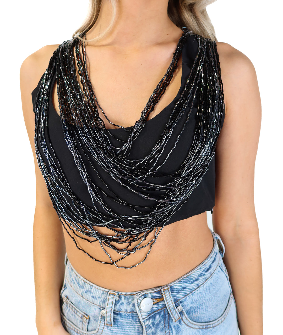 Nbd black beaded cowl neck tank NWT (s; retail $158)