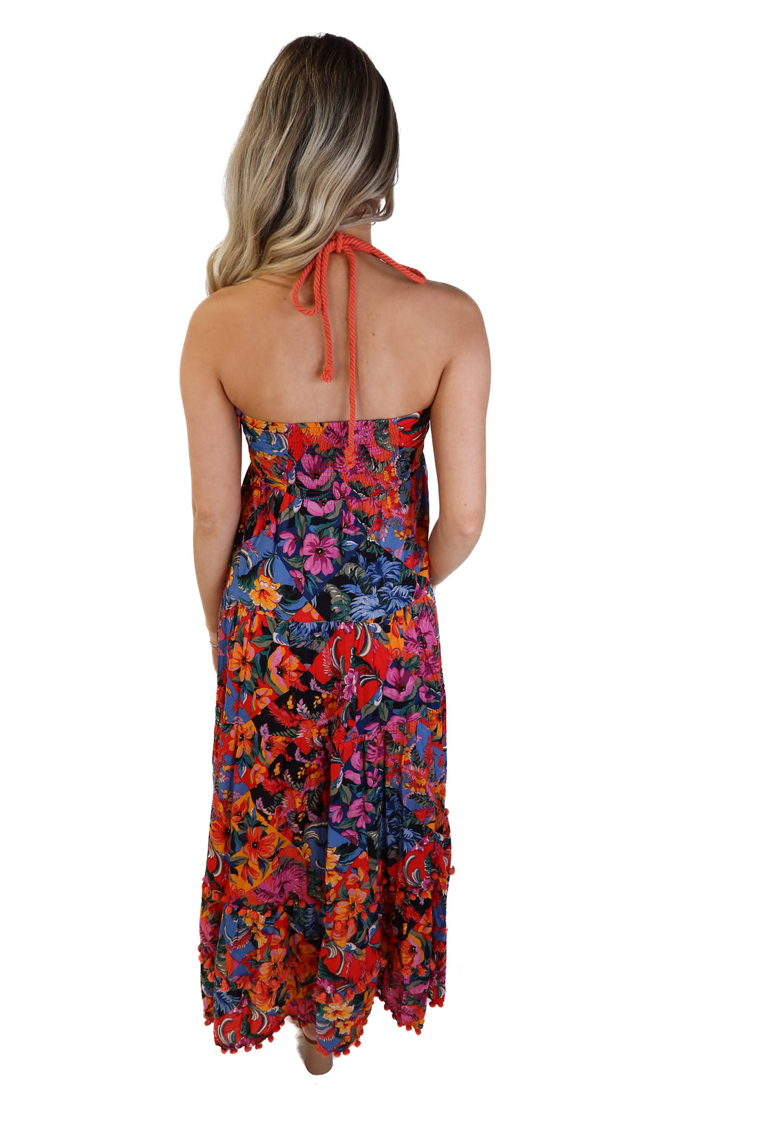 Olivaceous tropical halter dress (s; retail $79)