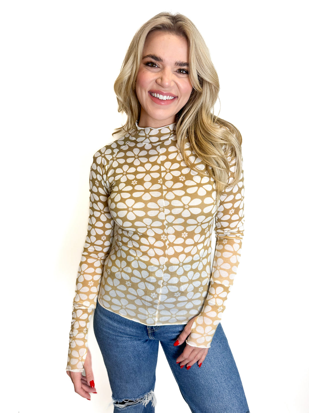 Free People Flower Print Turtleneck (XS)