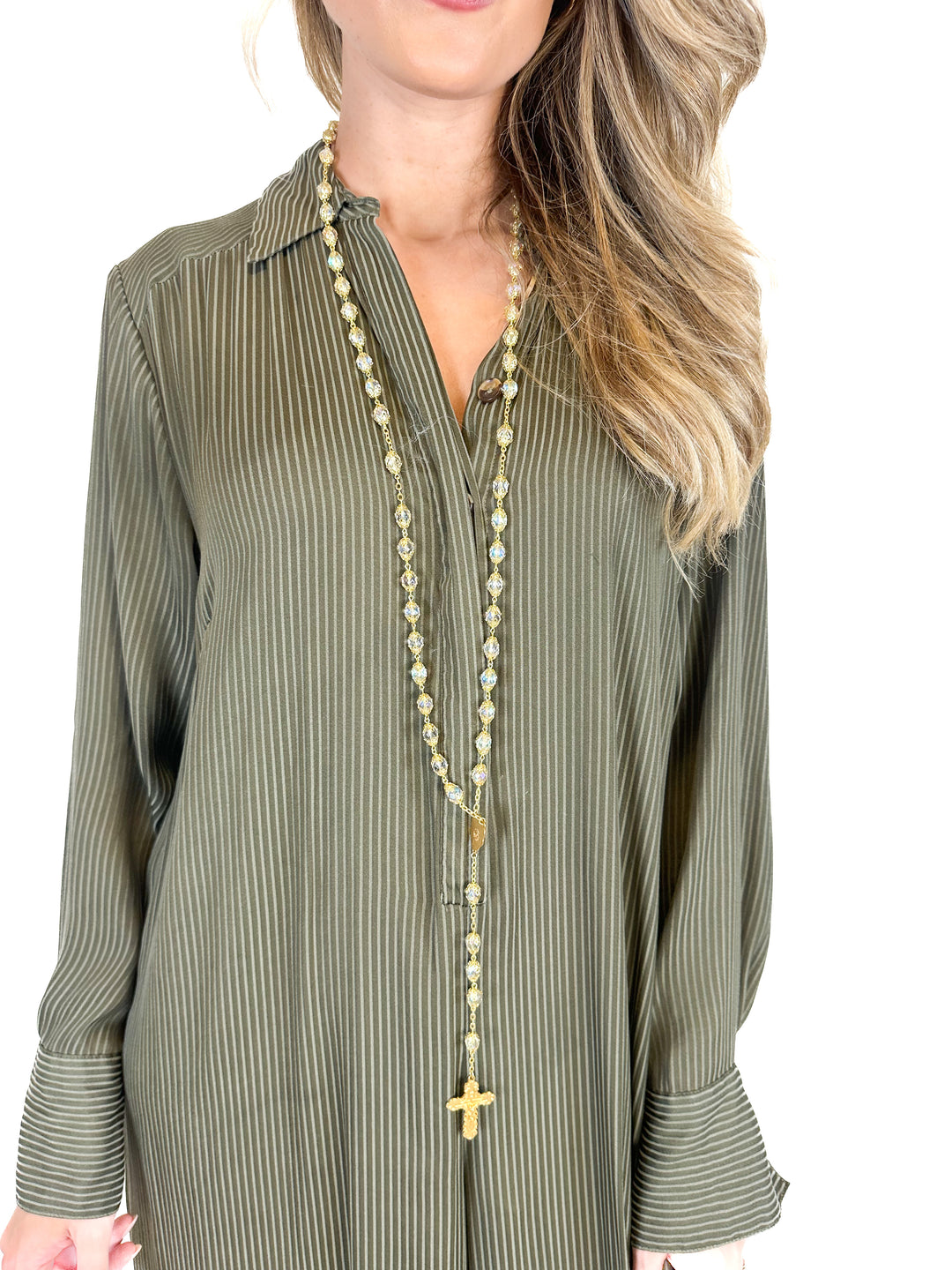 Gold and Crystal Rosary Necklace
