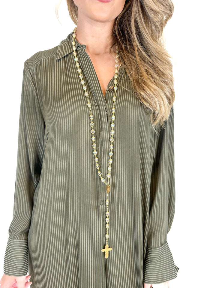 Gold and Crystal Rosary Necklace