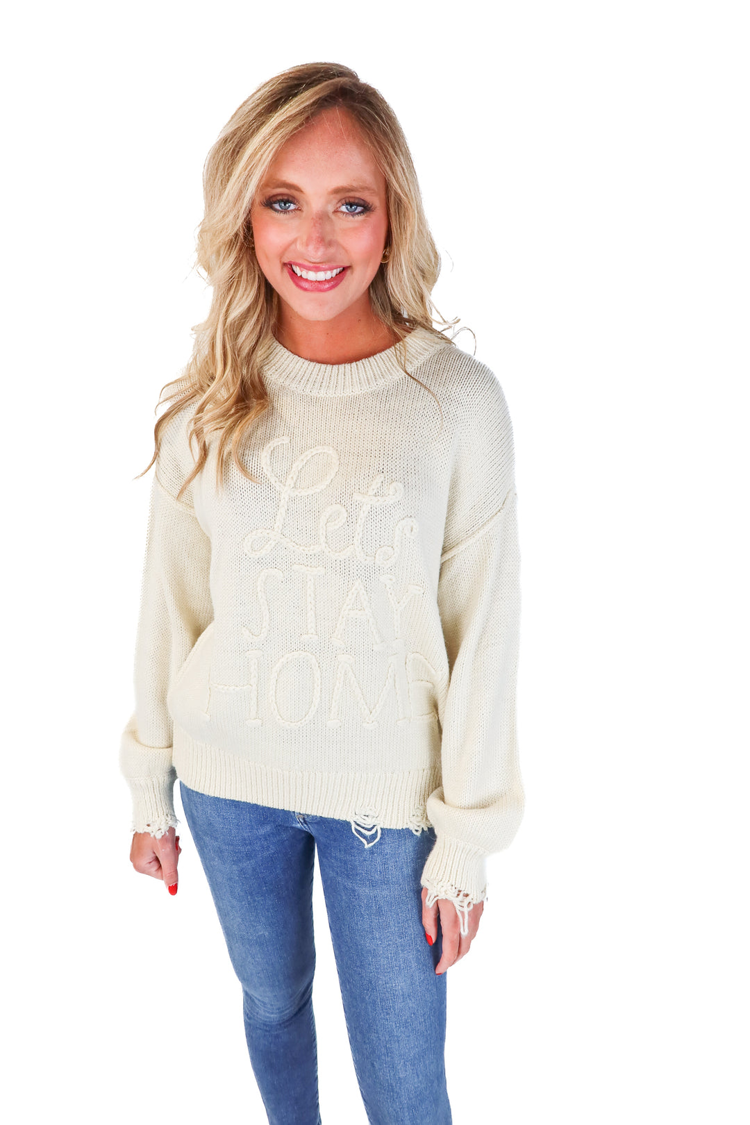 Wildfox Cream "Let's Stay Home" Sweater (S)