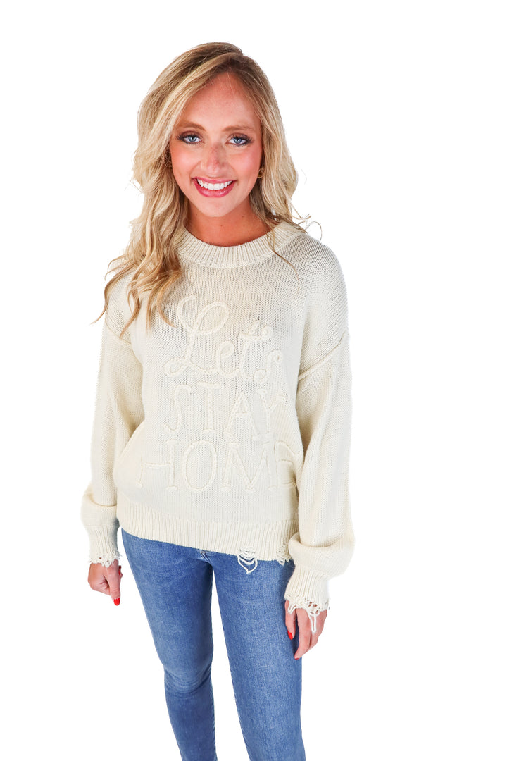 Wildfox Cream "Let's Stay Home" Sweater (S)