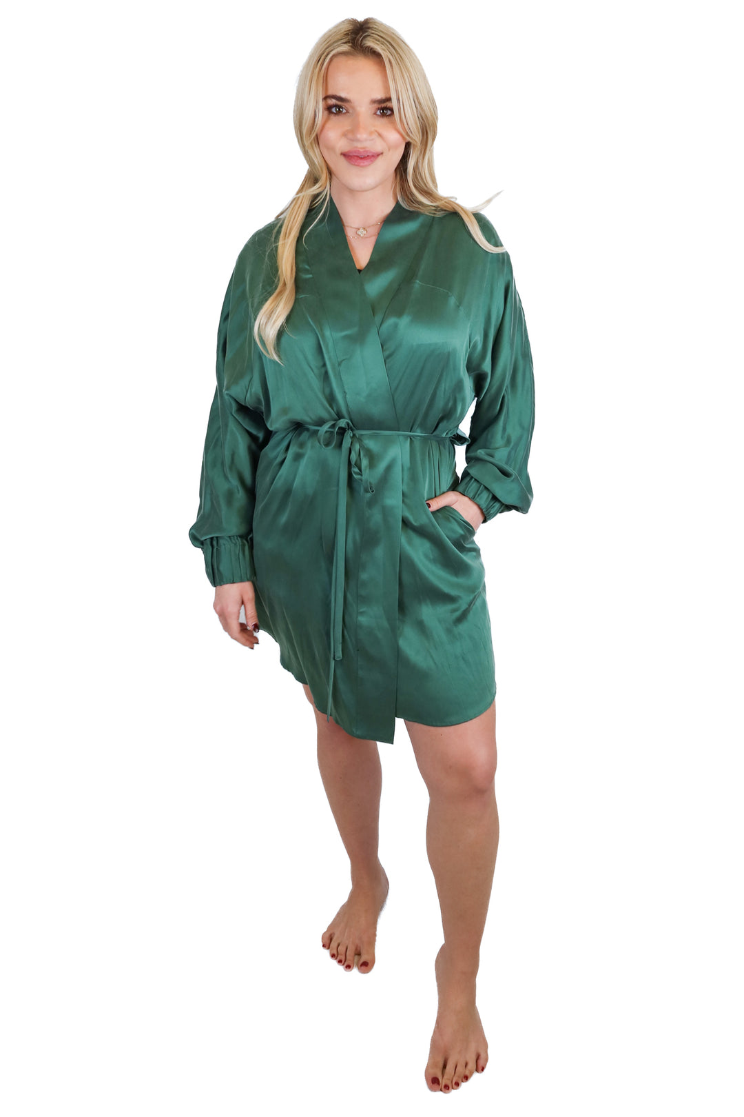 Lunya forest green tie front robe (XS/S; retail $278)