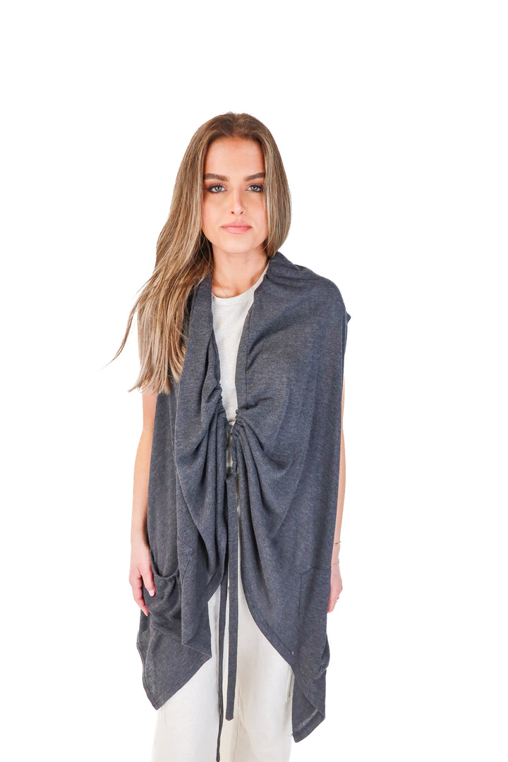 Ryu Charcoal Knit Pocket Wrap Vest (*S)