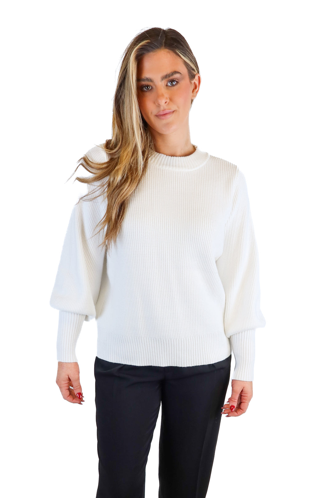 Vici White Bubble Sleeve Textured Knit Sweater (S)