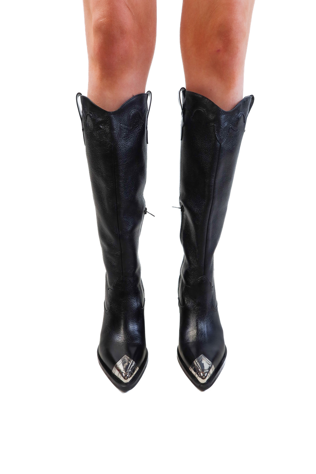 Dolce vita black cowgirl boots with silver toe (9; retail $185)