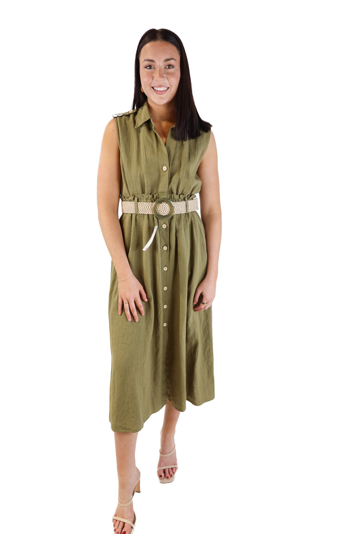 Zara Olive Green Linen Dress NWT (s; retail $69.90)