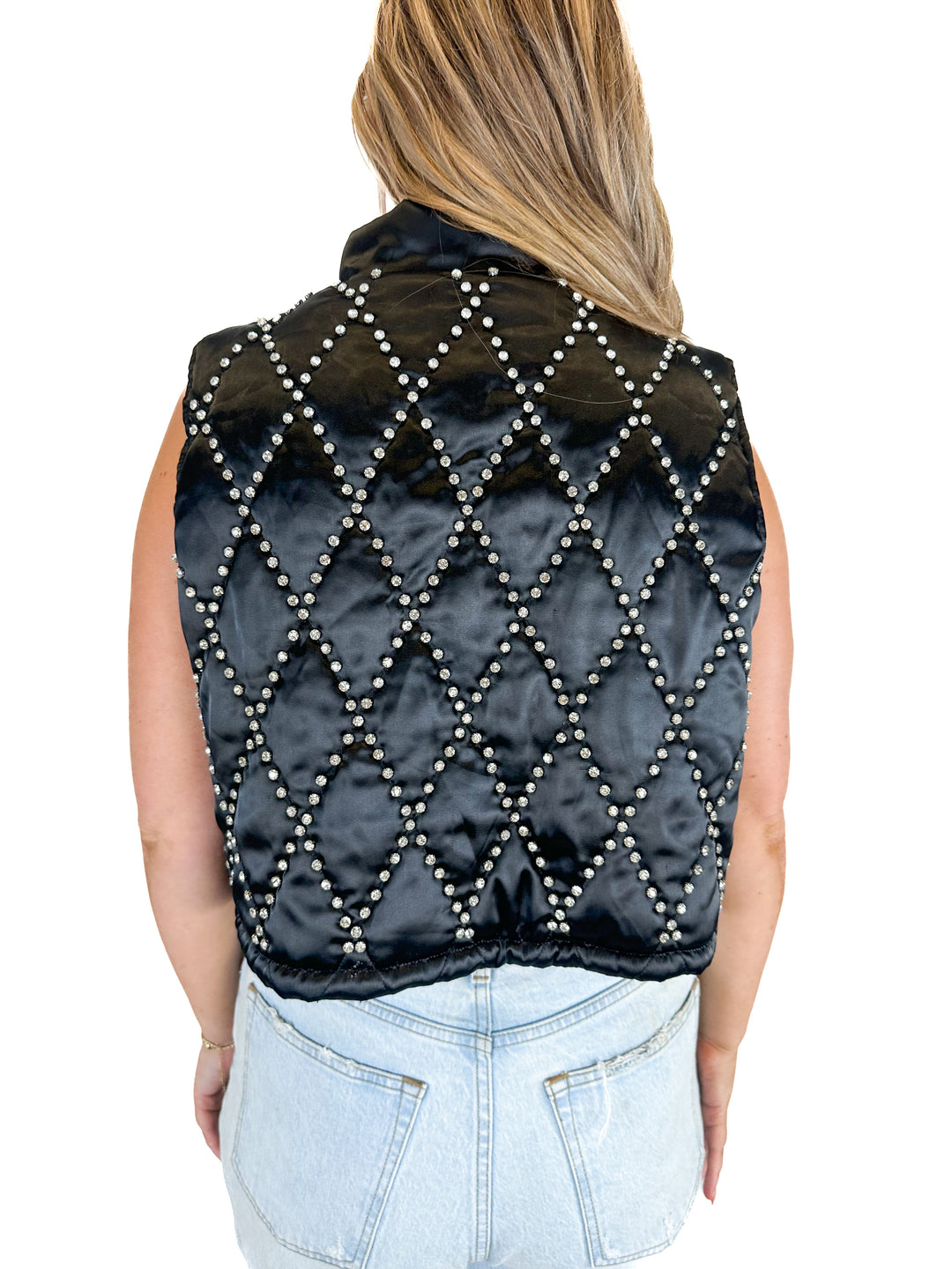 Blue B Collection Glamour Satin Rhinestone Puffer Vest (L)