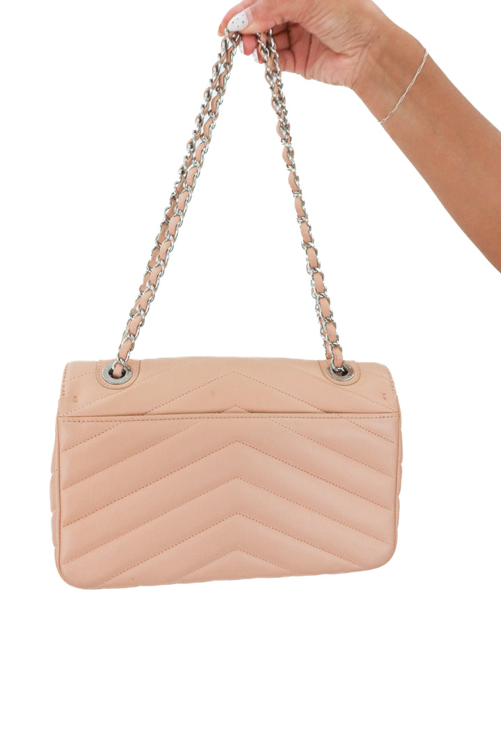 Chanel Chevron Nude Caviar Leather Single Flap (est. retail $10,400)