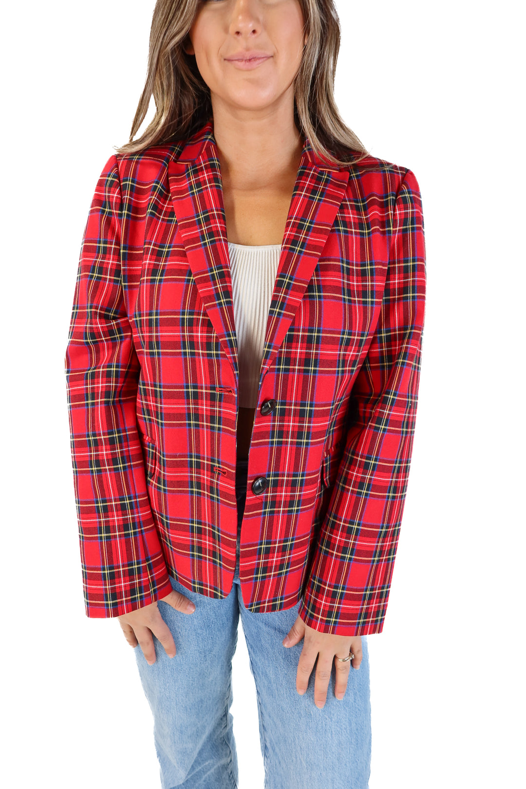 J.crew red multi plaid blazer (12; retail $195)