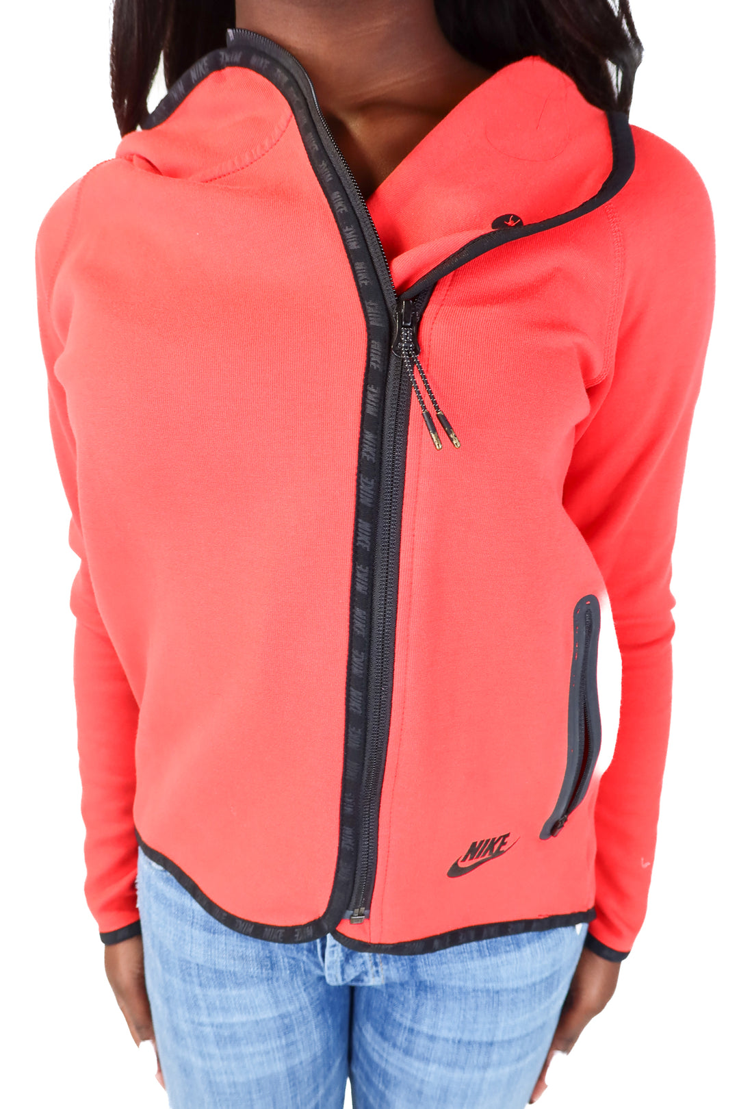 Nike Red Assymetrical Zip Hooded Sweatshirt Jacket (XS)