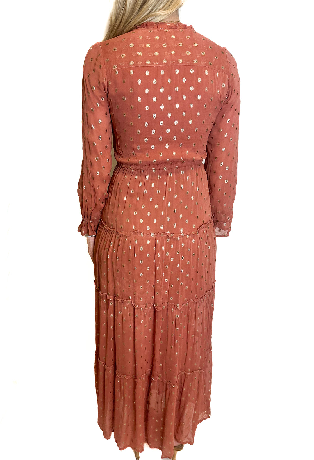 Raga Metallic Polka Dot Maxi Dress (XS)